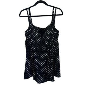 Vintage Longitude Women's 20W Swim Dress One Piece Polka Dot Black White Plus